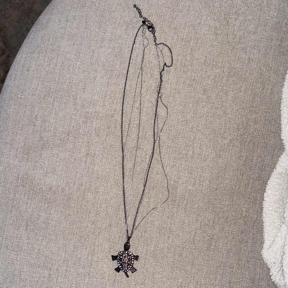 Chicos 4-chained black and silver turtle drop necklace